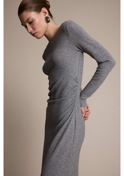 Fitted Bisiklet Yaka Penye Uzun Kollu Midi Elbise G6952AX25WN modelleri