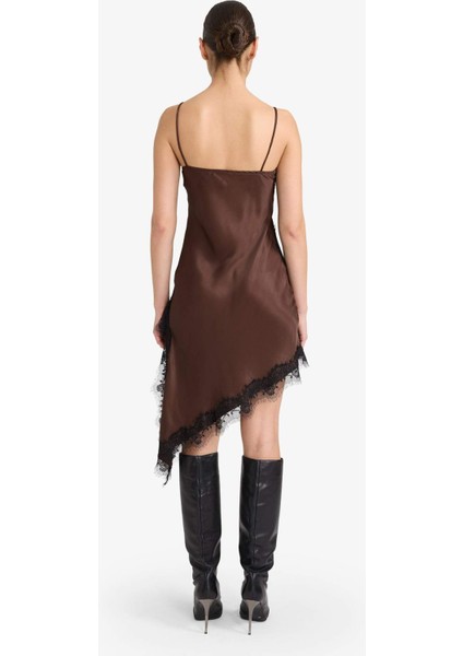 Yılbaşı Temalı V Yaka Saten Kolsuz Midi Elbise G7018AX25WN