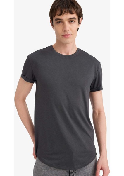 Long Muscle Fit Bisiklet Yaka Basic Düz Kısa Kollu Tişört N2104AZ25SP