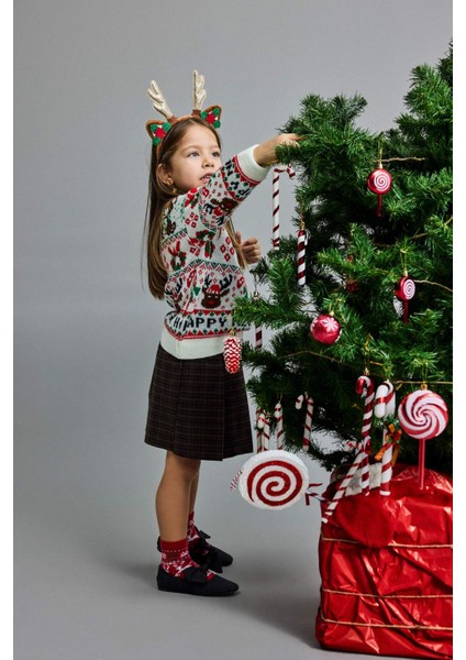 Kız Bebek Yılbaşı Temalı Bisiklet Yaka Triko Kazak G1281A525WN fiyatları