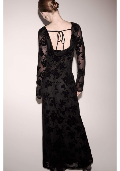 Yılbaşı A Kesim Bisiklet Yaka Tül Uzun Kollu Elbise G7127AX25WN modelleri