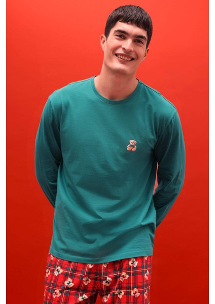 Pijama Takımı Regular Fit Ayıcık Desenli Uzun Kollu Üst Uzun ALT G7275AX25WN