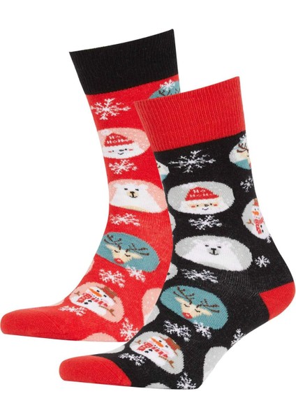 Erkek Yılbaşı Temalı Yeni Yıl Baskılı Kutulu 2'li Pamuklu Uzun Çorap Y4960AZNS fiyatları