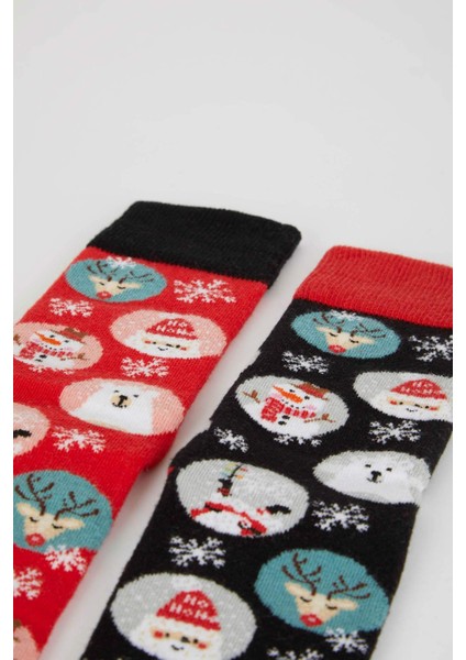 Erkek Yılbaşı Temalı Yeni Yıl Baskılı Kutulu 2'li Pamuklu Uzun Çorap Y4960AZNS indirimleri