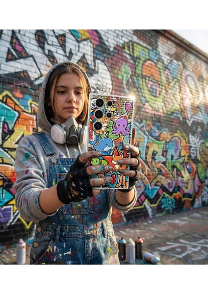Samsung Galaxy A15 ile Uyumlu Grafiti Mini Tasarımlı Şeffaf Silikon Kılıf