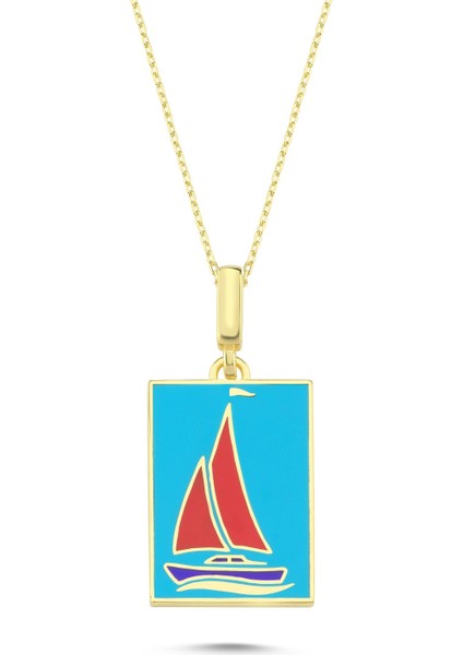 Renkli Mineli Yelkenli Altın Kaplama Kolye RZ88