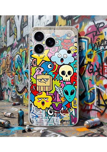 Oppo A15 ile Uyumlu Grafiti Doodle Tasarımlı Şeffaf Silikon Kılıf fiyatları