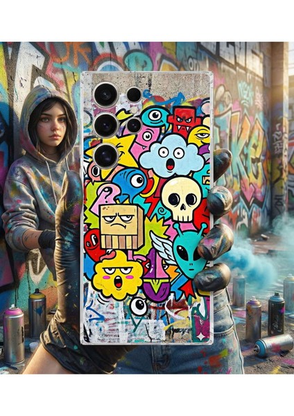 Oppo A15 ile Uyumlu Grafiti Doodle Tasarımlı Şeffaf Silikon Kılıf modelleri