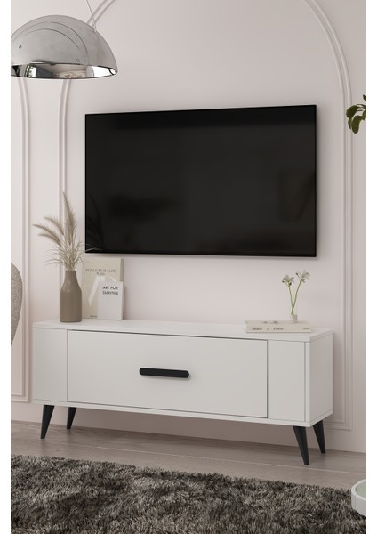 TV1338DD RETRO-128 Tv Sehpası Beyaz-Siyah