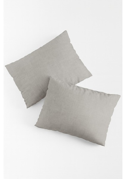 Vevra 2 Li Çizgili Gri Renk Yastık Kılıfı Pamuklu Kumaş Fermuarlı