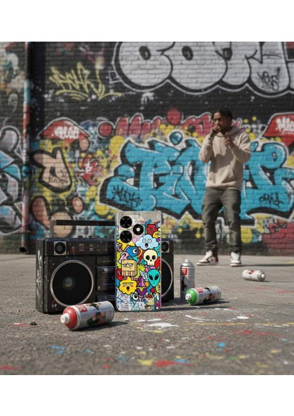 Oppo A15S ile Uyumlu Grafiti Doodle Tasarımlı Şeffaf Silikon Kılıf indirimleri