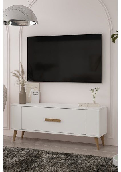 TV1338DD RETRO-128 Tv Sehpası Beyaz-Safirmeşe