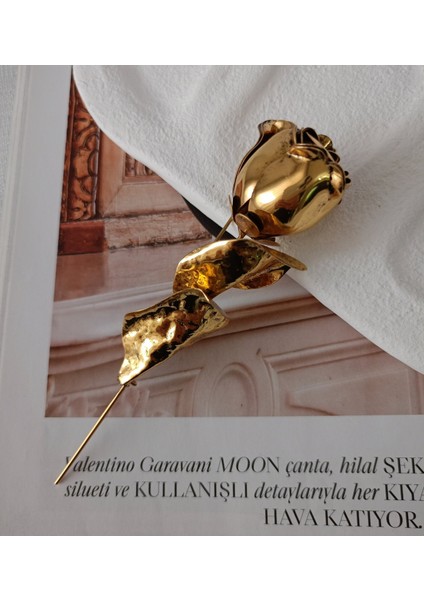 Gold Metal Gül Broş-Vintage Kadın Yaka Iğnesi fırsatları