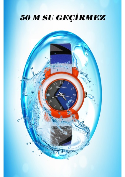 Çocuk Kol Saati Su Geçirmez Rodium Analaog (2216) (Turuncu-Gri-Mavi)