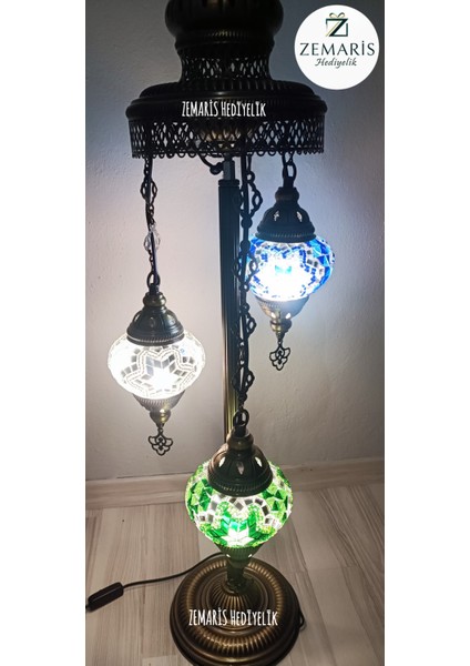 El Yapımı Otantik Mozaik Lambader 3 Lü