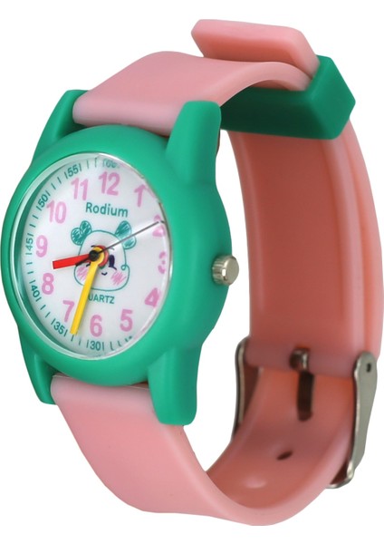 Çocuk Kol Saati Su Geçirmez Rodium Analaog (2211) (Pembe-Yeşil) modelleri
