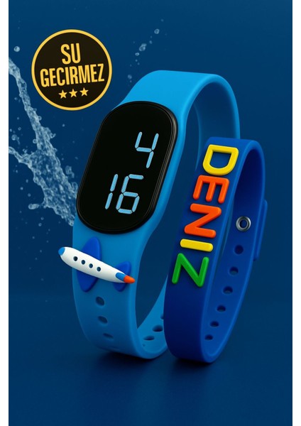 Çocuk Kol Saati Dokunmatik LED Su Geçirmez ve Bileklik Mavi Uçak (Akıllı Saat Değildir)