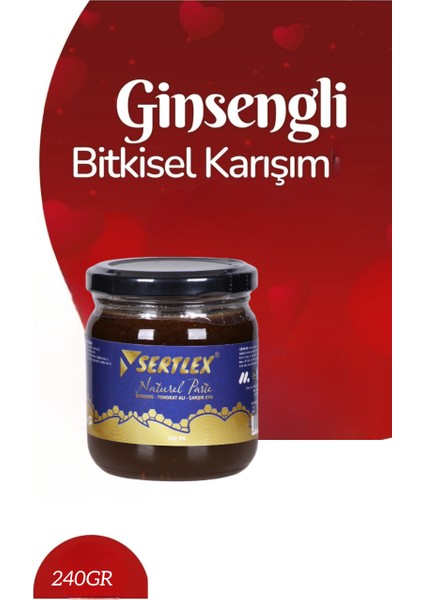 Sertlex Ginsengli , Çakşır Otlu , Tongkhat Ali , Epimedium2, Panax , Tribulus Erkeklere Özel Kuvvet Macunu Geç Sert Güçlü Ilişki Atom Macunu Ballı Bitkisel Karışım (Pestisit Içermez) 240 gr modelleri
