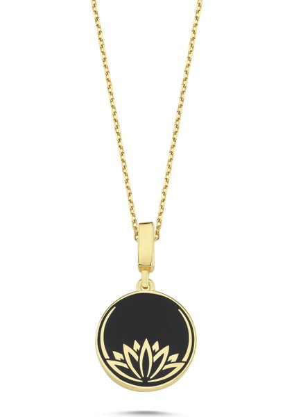 Mineli Lotus Çiçeği Altın Kaplama Kolye Rz7