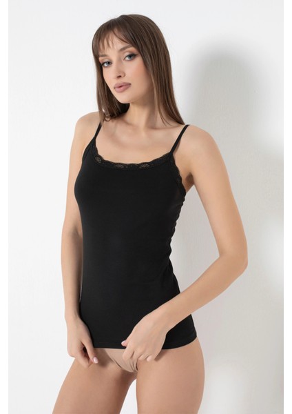 Önü Ince Dantelli Ayarlanabilir Ip Askılı Pamuk Modal Atlet