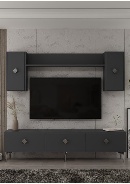 1337TV180-1DD Tv Ünitesi , Tv Sehpası Antrasit-Gümüş