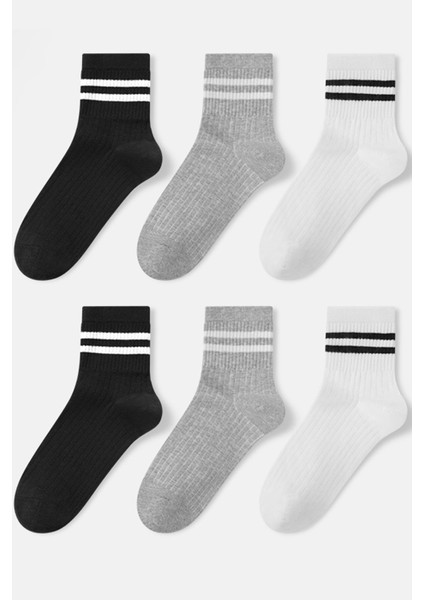 Unisex 6'lı Çizgili Tenis Çorap