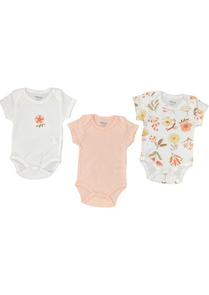 Kız Bebek Flower Garden 3'lü Yarım Kol Badi Set Ekru 15008