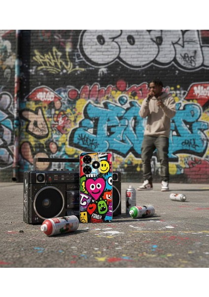 Samsung Galaxy A05 ile Uyumlu Grafiti Aşk Tasarımlı Şeffaf Silikon Kılıf