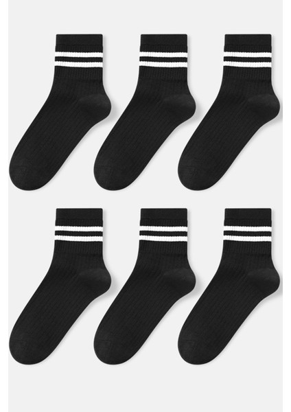 Unisex 6 Çift Çizgili Tenis Çorap