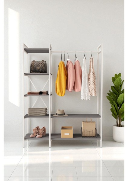 B.d Nilamu Elbise Dolabı / Metal Aksamlı / Antrasit Gri / Açık Dolap / Organizer / Askılık