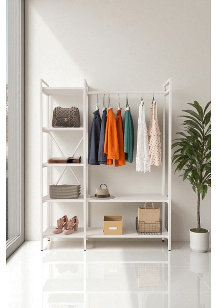 B.d Nilamu Elbise Dolabı / Metal Aksamlı /beyaz / Açık Dolap / Organizer / Askılık