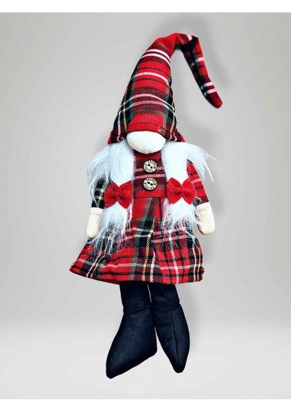 Yılbaşı Peluş Cüce 46 cm – Pöti Kareli Elbise – Dekoratif Kız Noel Cücesi (Kod:peluş3) modelleri