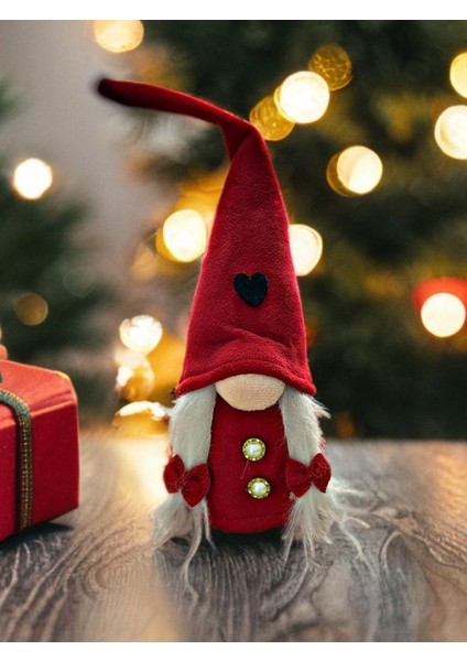 Yılbaşı Cüce Peluş Biblo 36 cm – Kırmızı Kız Noel Cücesi – Dekoratif Peluş (Kod:peluş4)