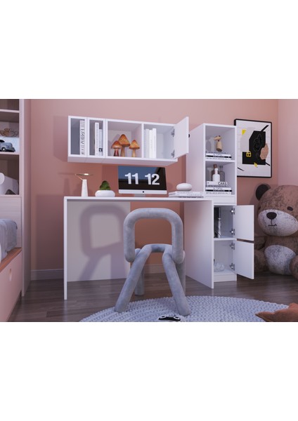 Çocuk/oyun Odası ve Genç Odası Modüler Çalışma Masası Üst Raf Yan Dolap Seti — BEYAZ-NRG-CMS-1018 fiyatları