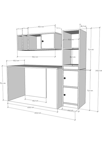 Çocuk/oyun Odası ve Genç Odası Modüler Çalışma Masası Üst Raf Yan Dolap Seti — BEYAZ-NRG-CMS-1018 fırsatları