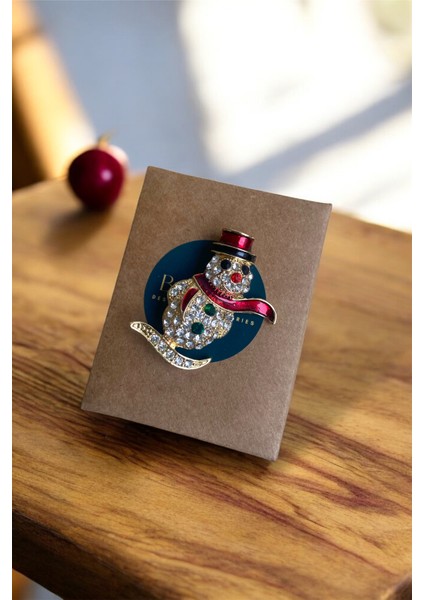 Zirkon Taşlı Kardan Adam Yılbaşı Broş