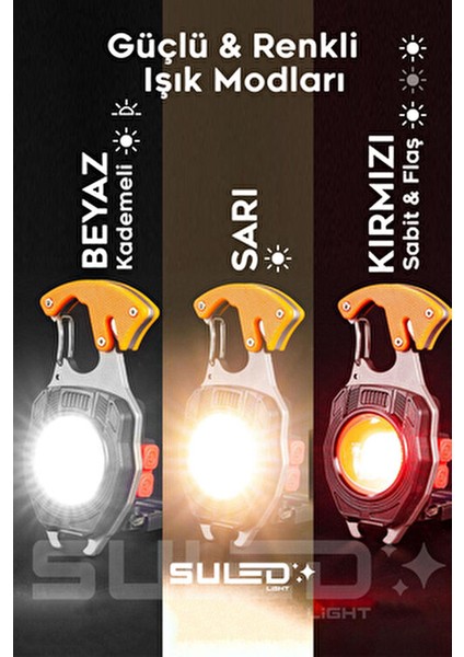 Multi Fonksiyonel Kamp Feneri - Çok Amaçlı Şarjlı LED Işık Acil Durum Kit