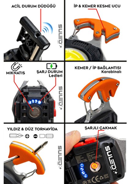 Multi Fonksiyonel Kamp Feneri - Çok Amaçlı Şarjlı LED Işık Acil Durum Kit