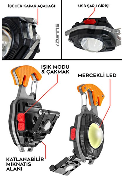 Multi Fonksiyonel Kamp Feneri - Çok Amaçlı Şarjlı LED Işık Acil Durum Kit