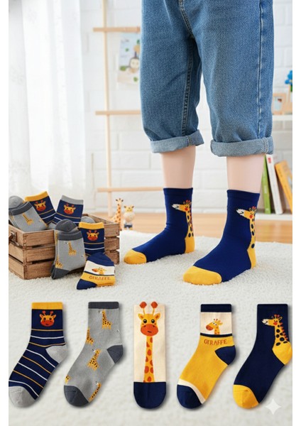 5 Çift Zürafa Desenli Çocuk Çorap
