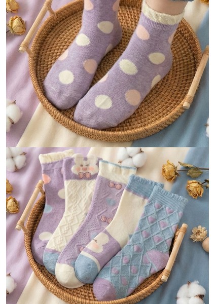 5 Çift Kız Çocuk Kurdale Desenli Çorap