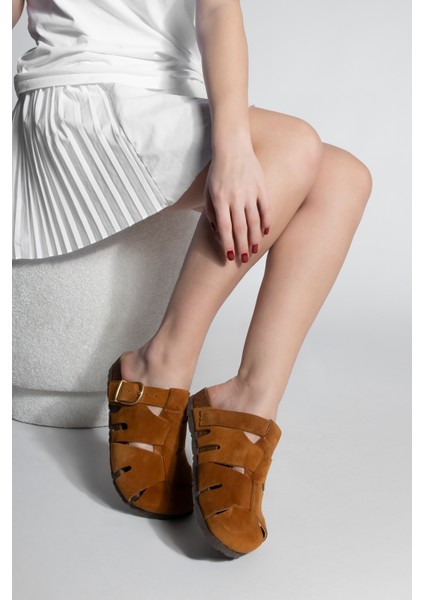 Kadın Hakiki Deri Önü Kapalı Günlük Süet Terlik Yolis Taba Süet fiyatları