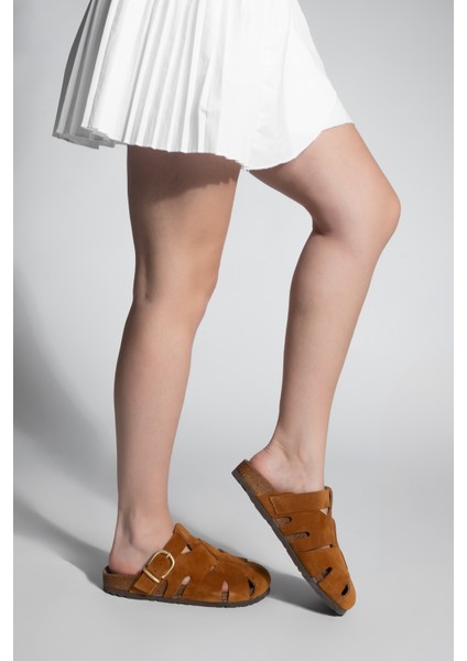 Kadın Hakiki Deri Önü Kapalı Günlük Süet Terlik Yolis Taba Süet fırsatları