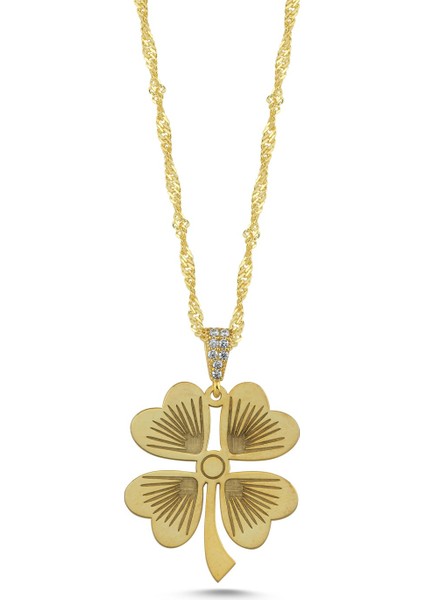 Yonca Yapraklı Altın Kaplama Kolye KLY41