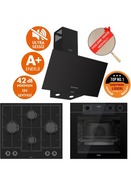 Fryart&silentart-Steamart Mula Yeni Seri Sessiz Siyah Ankastre Set (D086-SA + QEP64CS +LN385)