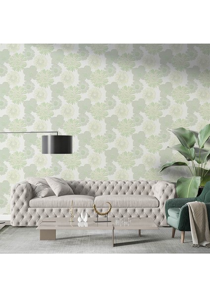 Yeşil Çiçeli Hafif Parlak Ucuz Duvar Kağıdı 53391 modelleri