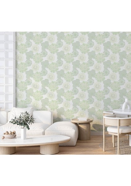 Yeşil Çiçeli Hafif Parlak Ucuz Duvar Kağıdı 53391 fırsatları