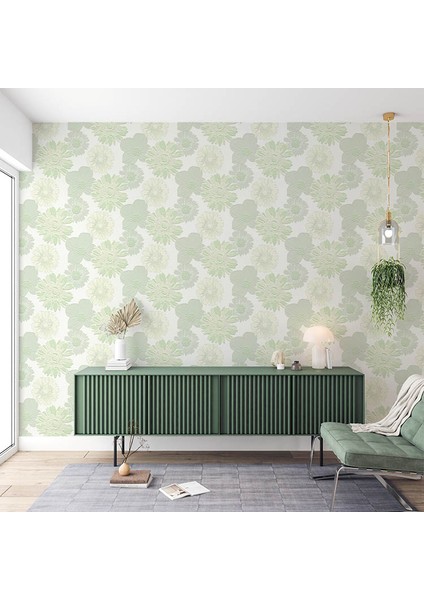 Yeşil Çiçeli Hafif Parlak Ucuz Duvar Kağıdı 53391 indirimleri