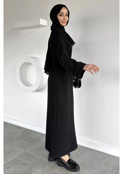 Tesettür Bel Bağcıklı Kol Katlamalı Selanik Kumaş Elbise P-00019770 fırsatları