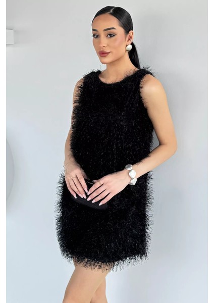 Zarif Püsküllü Dokulu Sıfır Kol Elbise P-00019740 fiyatları